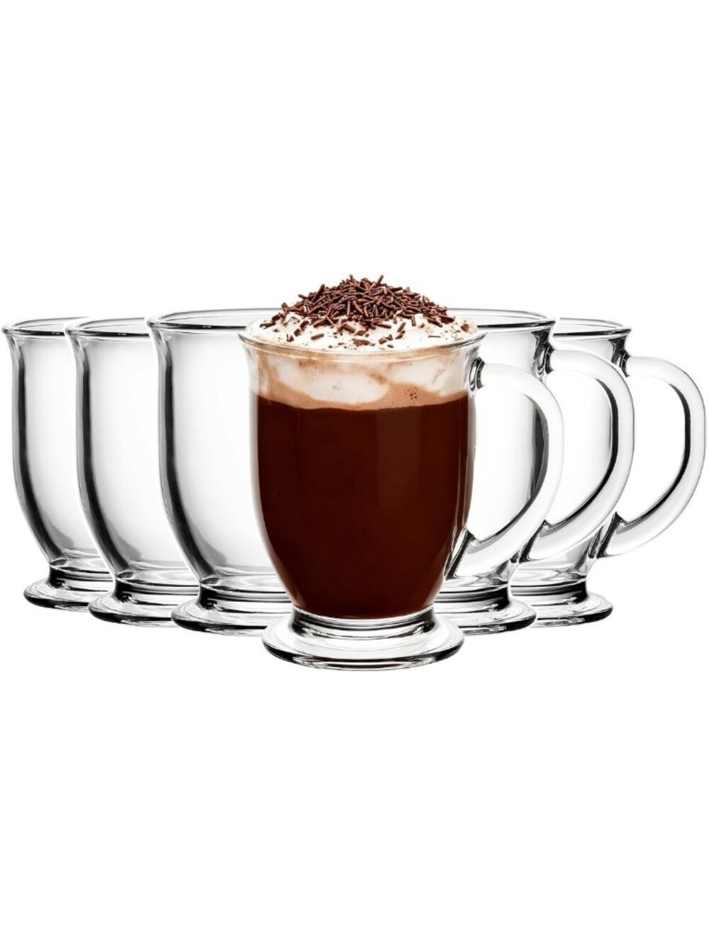 Set of 6 Clear Glass Coffee Mugs with Handles - 15 oz Stylish Drinkware